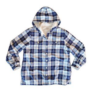 LL Bean Fleece‎ Lined Plaid Flannel Hoodie Shacket Womens M Outdoors Hiking Gorp